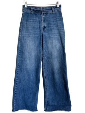 OAT New York Wide Leg Jeans Women’s Size 4/27 Medium Wash Raw Hem Patch Pocket